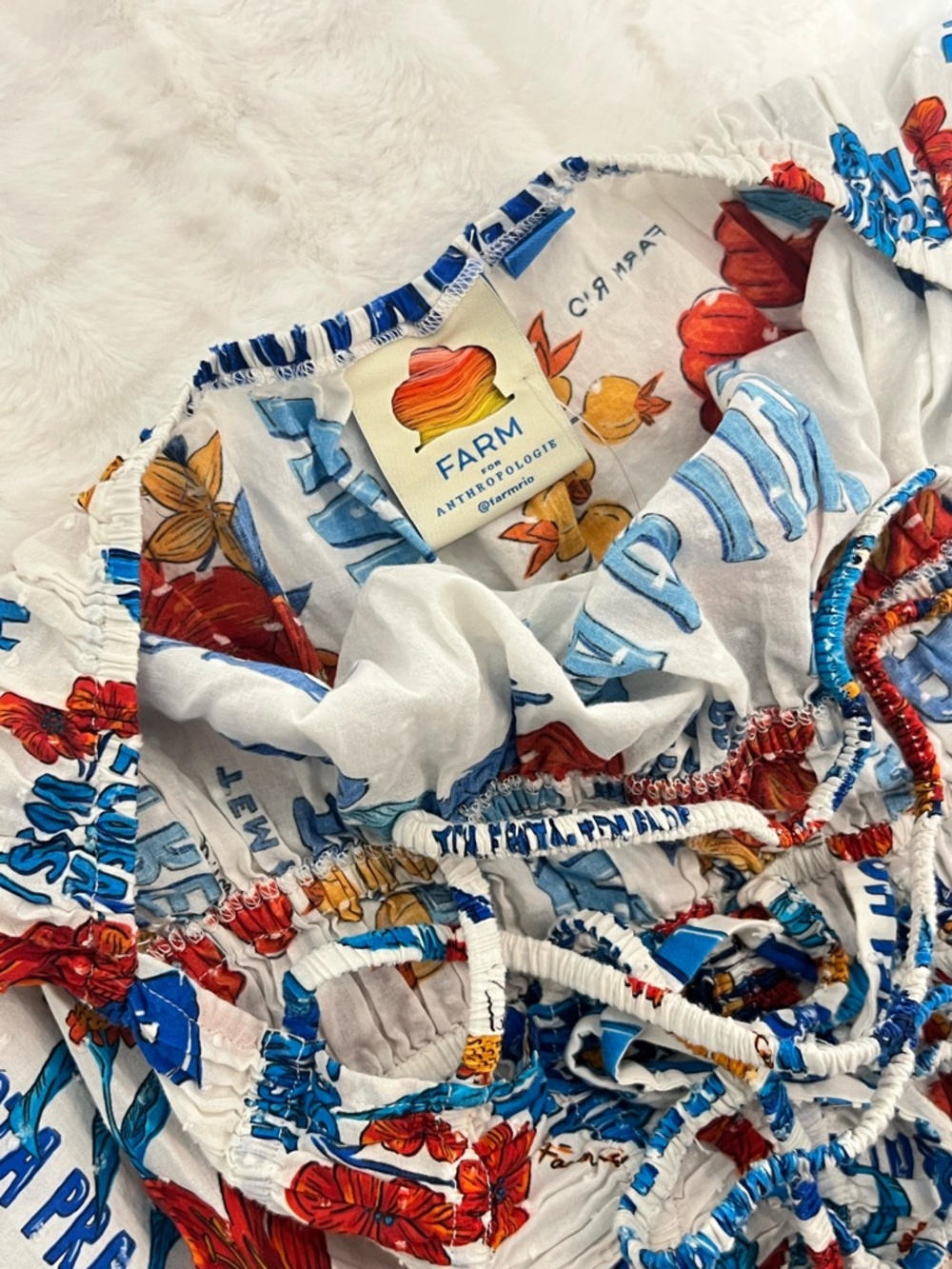 FARM RIO X Anthropologie White and Blue Cotton Floral Smocked Sundress size M - Picture 4 of 8